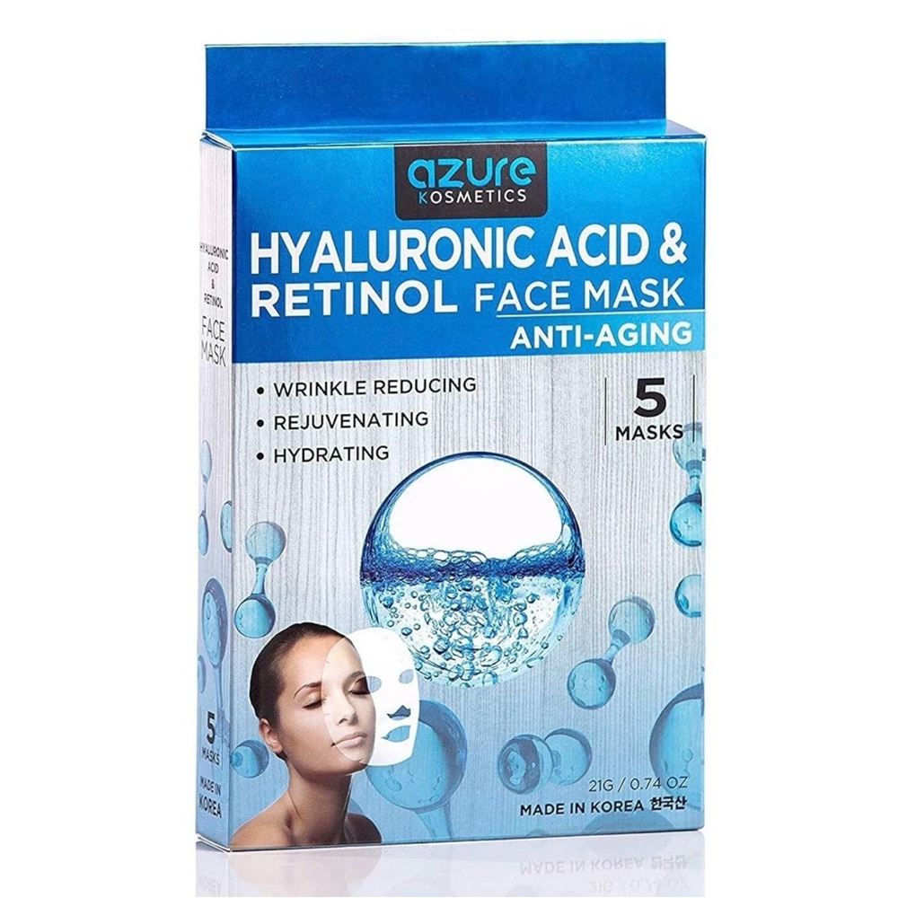 AZURE Hyaluronic Acid & Retinol
Anti Aging Facial Mask-Rejuvenating -5 Pack